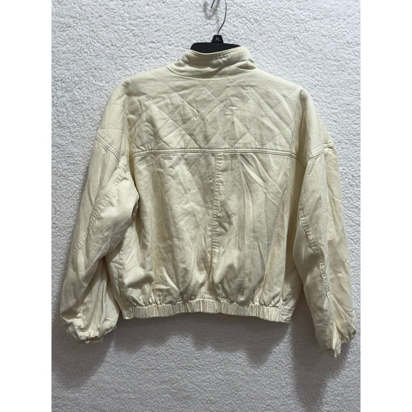 Democracy Quilted Cream Utility Jacket Size L Drawstring Collar Zip Front - Picture 3 of 7